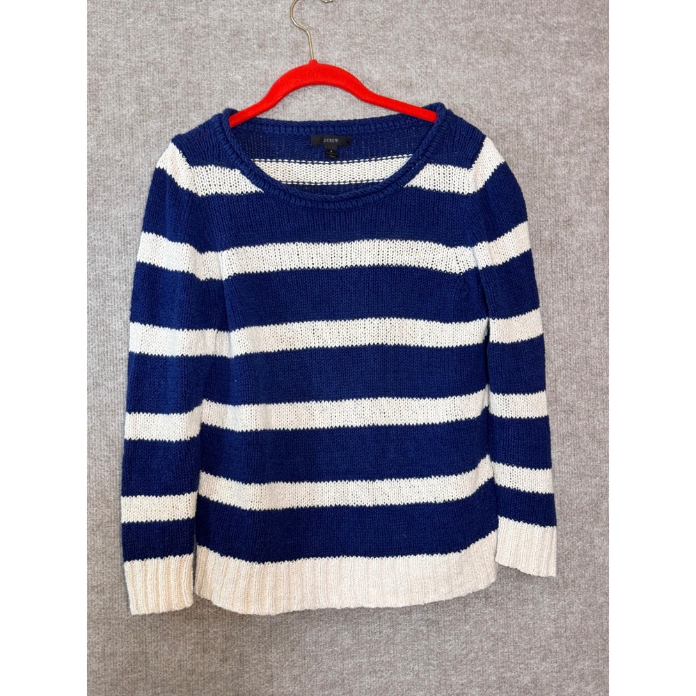 J Crew Nautical Striped Sweater Womens S Blue White Cotton Linen Preppy
